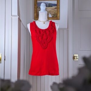 Tory Burch Red Pom Pom Cotton Tank Top Boho Chic M